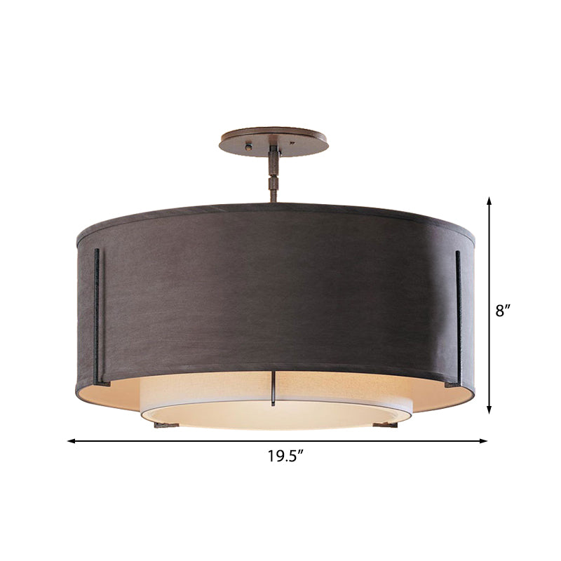 Classic Black Drum Semi Mount Fabric Ceiling Light Fixture - 3/4 Lights 16’/19.5’/23.5’ Wide