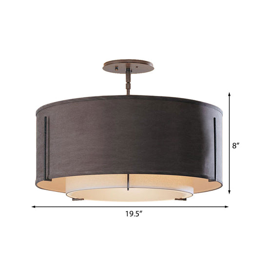 Classic Black Drum Semi Mount Fabric Ceiling Light Fixture - 3/4 Lights 16’/19.5’/23.5’ Wide