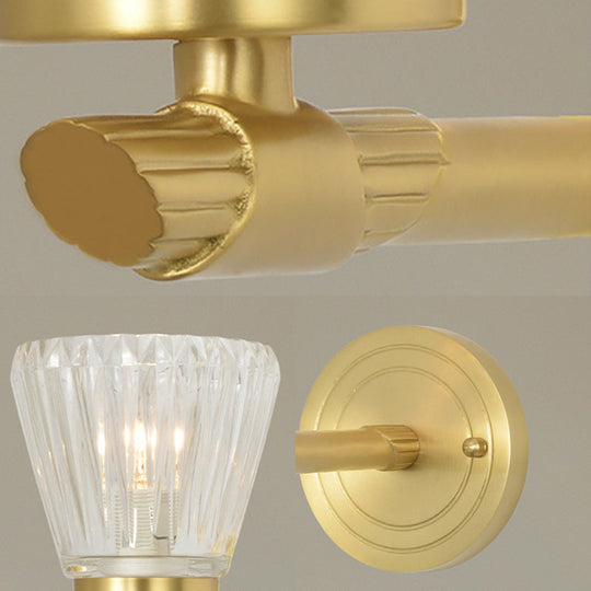 Modern Crystal Cone Wall Sconce - Brass 1-Light Fixture For Bedside