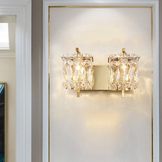 Modern Crystal Rectangle Wall Light With 1/2/3 Lights - Flush Mount Sconce In Chrome/Gold For Living