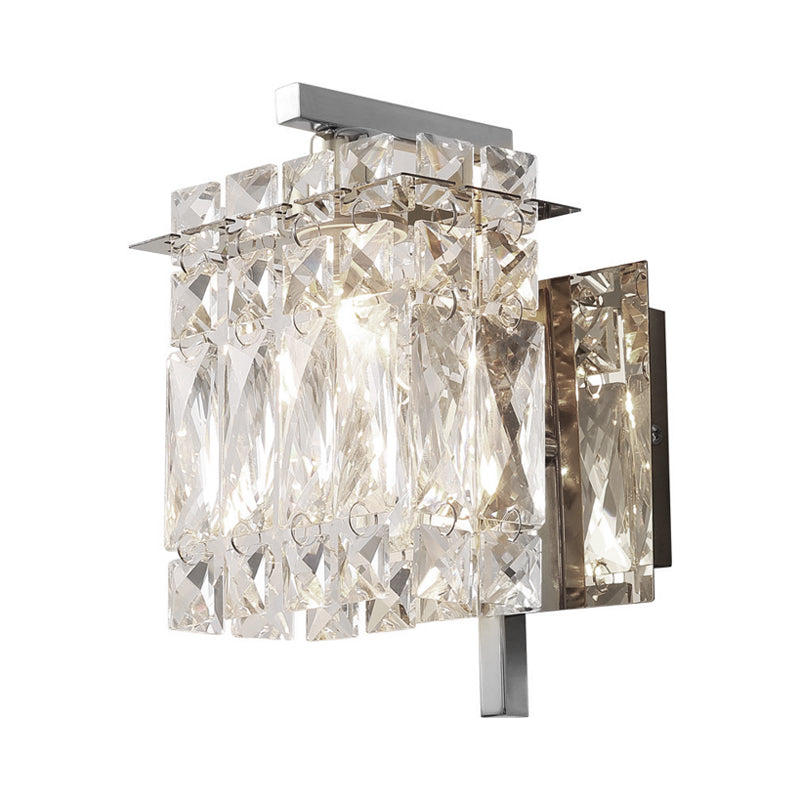 Modern Crystal Rectangle Wall Light With 1/2/3 Lights - Flush Mount Sconce In Chrome/Gold For Living