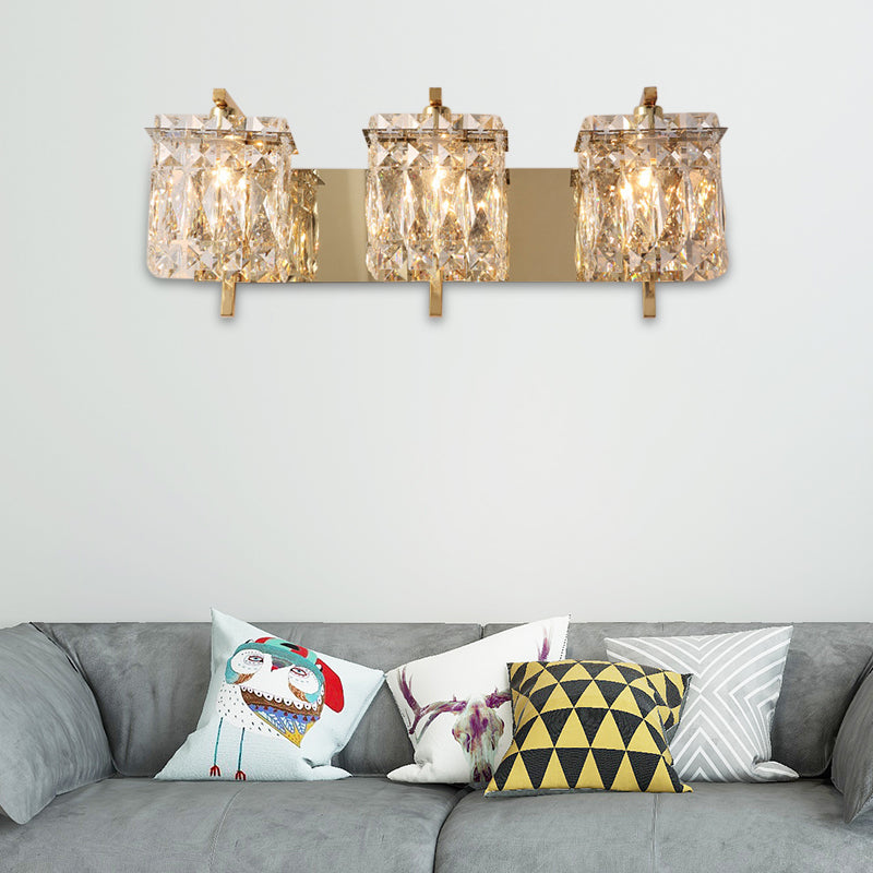 Modern Crystal Rectangle Wall Light With 1/2/3 Lights - Flush Mount Sconce In Chrome/Gold For Living