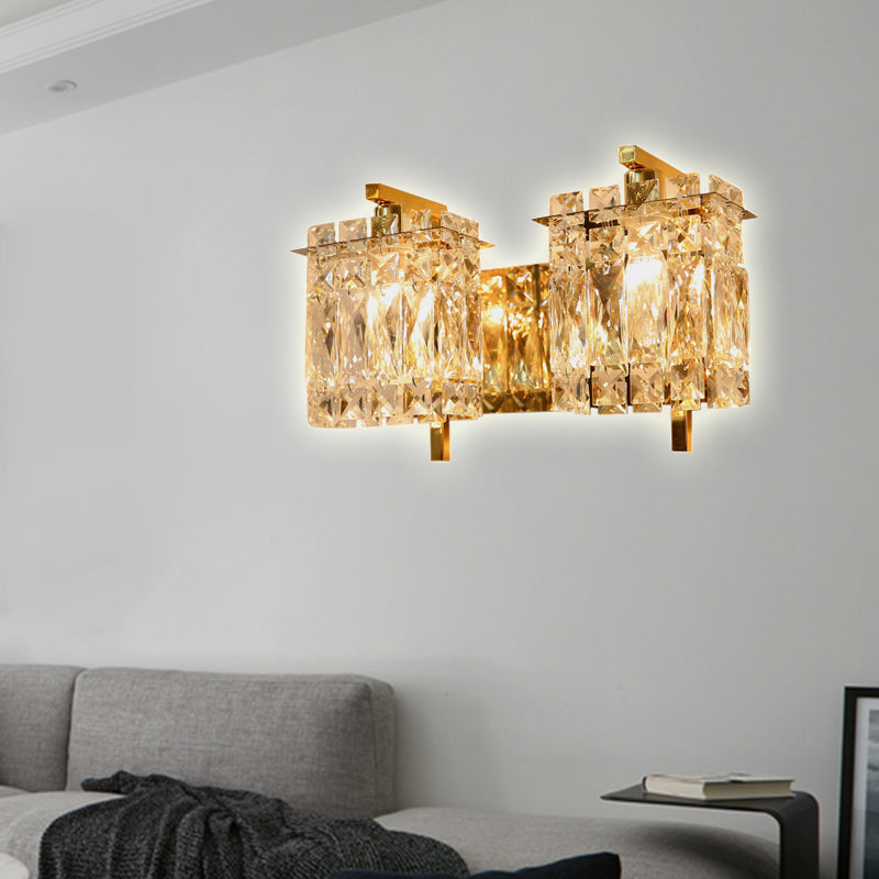 Modern Crystal Rectangle Wall Light With 1/2/3 Lights - Flush Mount Sconce In Chrome/Gold For Living
