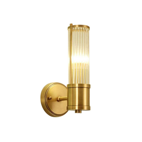Modern Brass Wall Sconce With Crystal Cylinder Shade - Ideal For Hallways And Mount Lighting