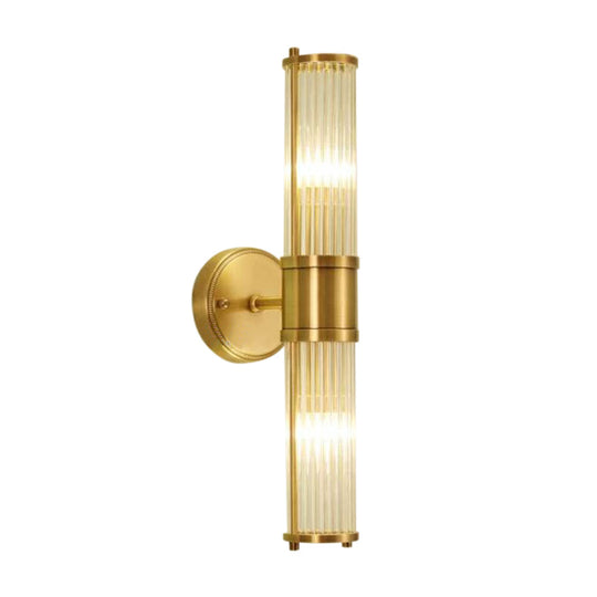 Modern Brass Wall Sconce With Crystal Cylinder Shade - Ideal For Hallways And Mount Lighting