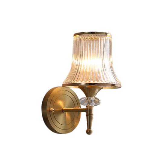 Mid-Century Crystal Ribbed Wall Mounted Lamp - Brass Flush Sconce For Living Room