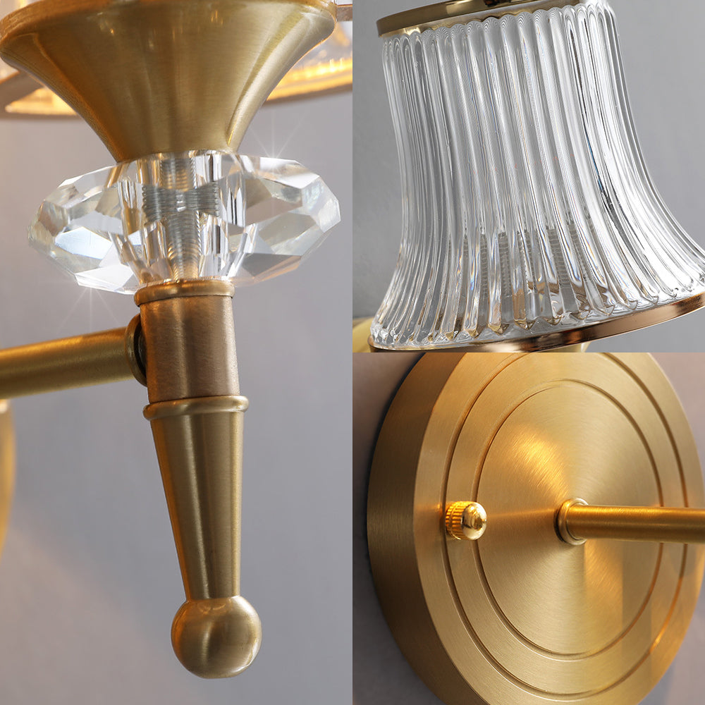 Mid-Century Crystal Ribbed Wall Mounted Lamp - Brass Flush Sconce For Living Room