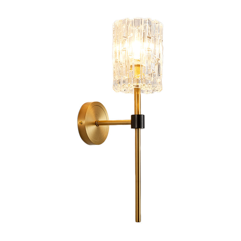 Minimalist Crystal Cylindrical Wall Sconce - 1/2 Lights Brass Fixture For Living Room