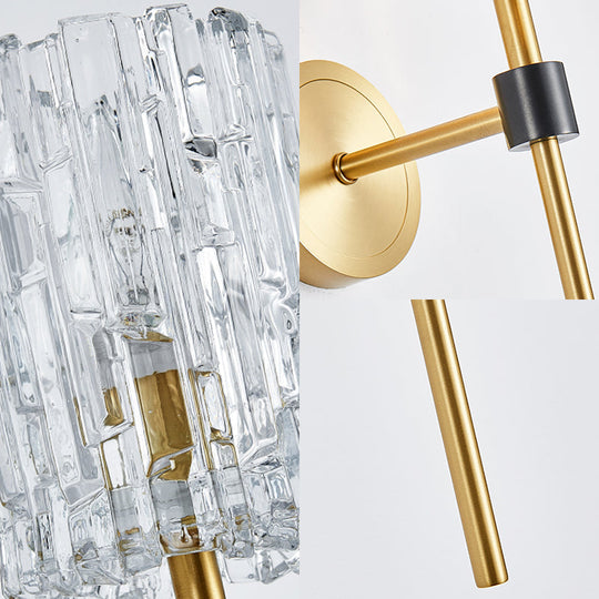 Minimalist Crystal Cylindrical Wall Sconce - 1/2 Lights Brass Fixture For Living Room
