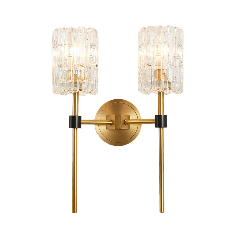 Minimalist Crystal Cylindrical Wall Sconce - 1/2 Lights Brass Fixture For Living Room