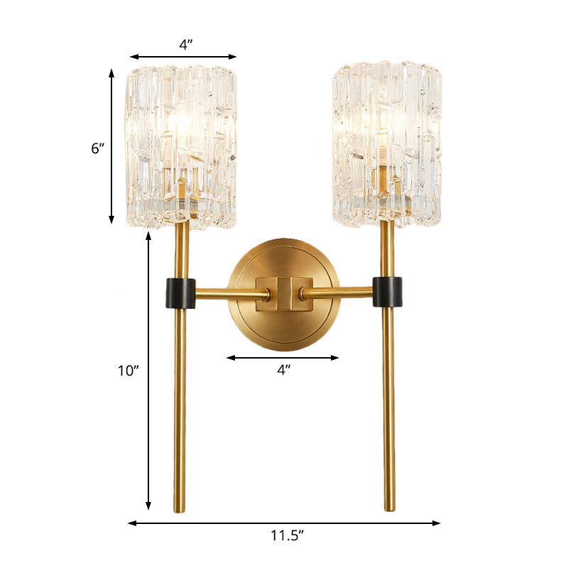 Minimalist Crystal Cylindrical Wall Sconce - 1/2 Lights Brass Fixture For Living Room