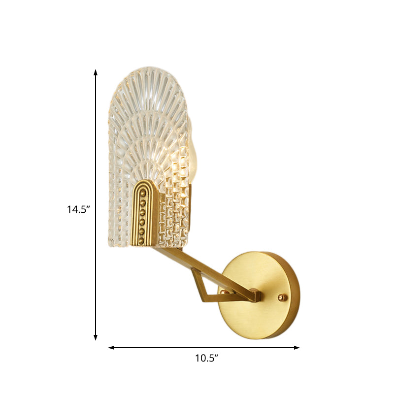 Minimalistic 1-Light Brass Flush Wall Sconce For Bedside - Crystal Tube/Cup/Flat Mounted Lamp