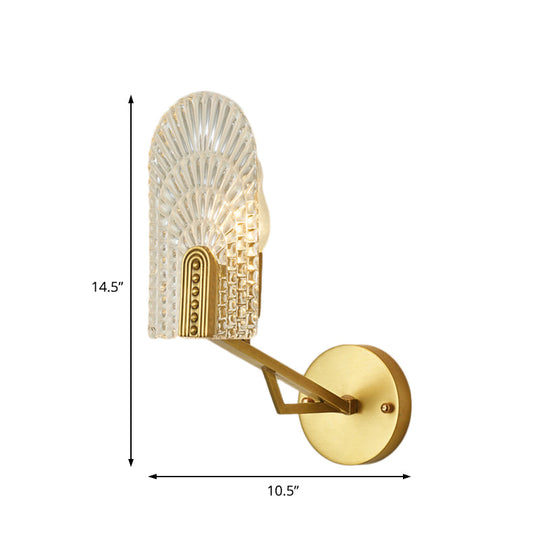 Minimalistic 1-Light Brass Flush Wall Sconce For Bedside - Crystal Tube/Cup/Flat Mounted Lamp