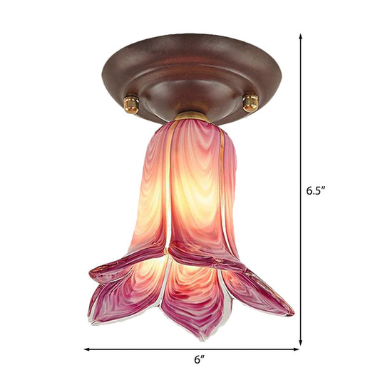 Traditional Glass Flush Ceiling Light Fixture - Flower Shaped White/Yellow/Purple 1 For Living Room