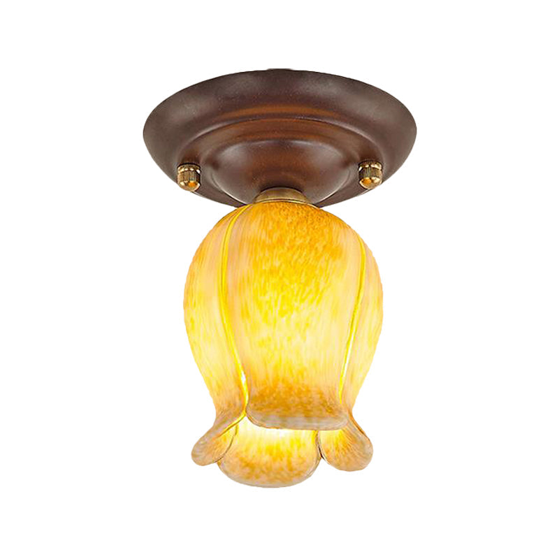 Traditional Glass Flush Ceiling Light Fixture - Flower Shaped White/Yellow/Purple 1 For Living Room