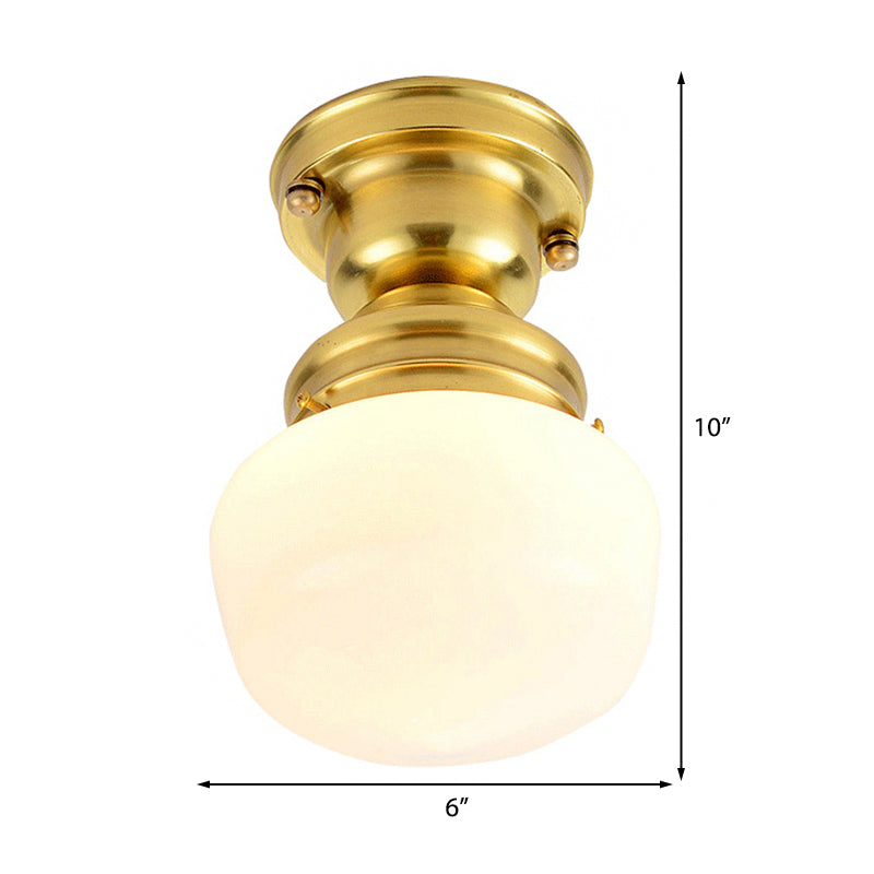 Classic Round White Glass Flush Mount Lamp With Brass 1 Light Ceiling Lighting - For Living Room