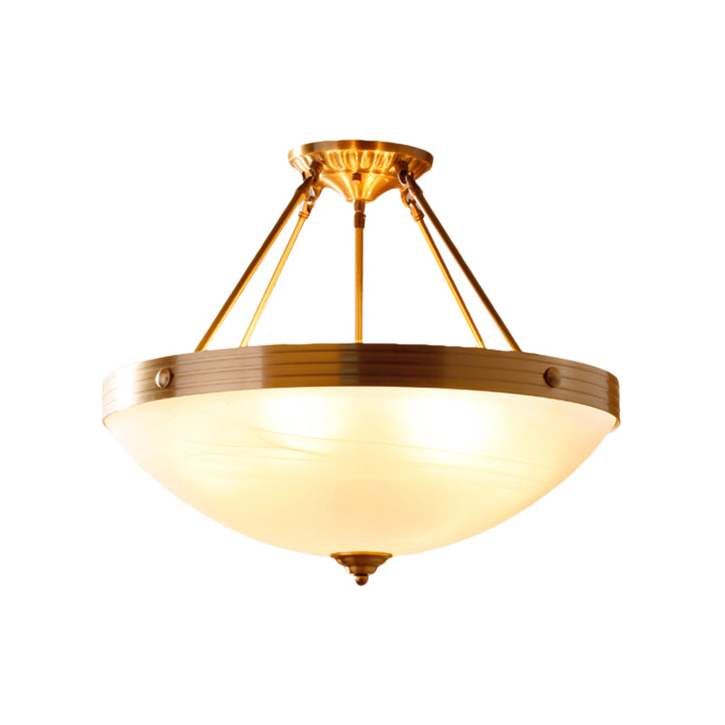 Traditional Frosted Glass Bowl Semi Flush Light - Gold 3 Lights For Dining Room 12’/16’/19.5’ Wide
