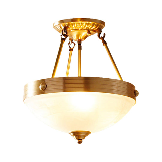 Traditional Frosted Glass Bowl Semi Flush Light - Gold 3 Lights For Dining Room 12’/16’/19.5’ Wide