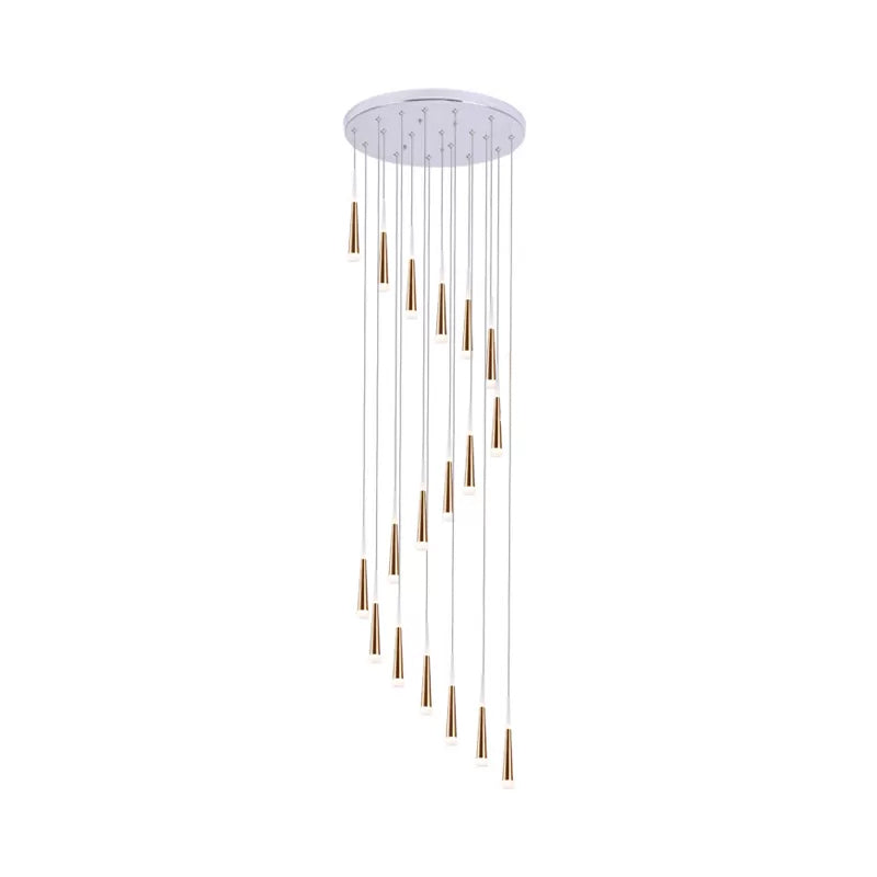 Minimalist Spiral Design Gold Cone Pendant With 19 Bulb Acrylic Stair Multi-Lamp Hanging Light