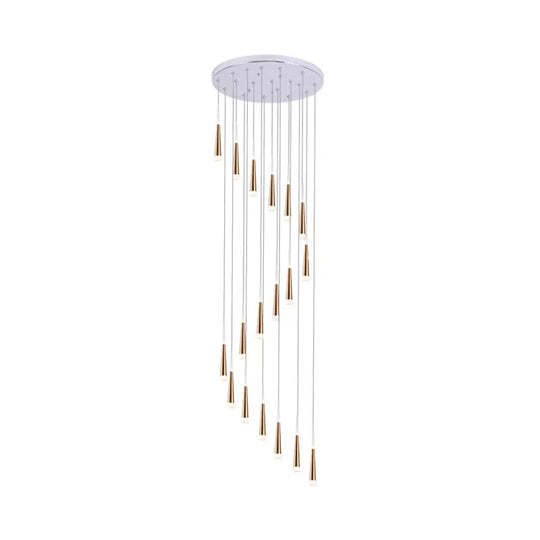 Minimalist Spiral Design Gold Cone Pendant With 19 Bulb Acrylic Stair Multi-Lamp Hanging Light