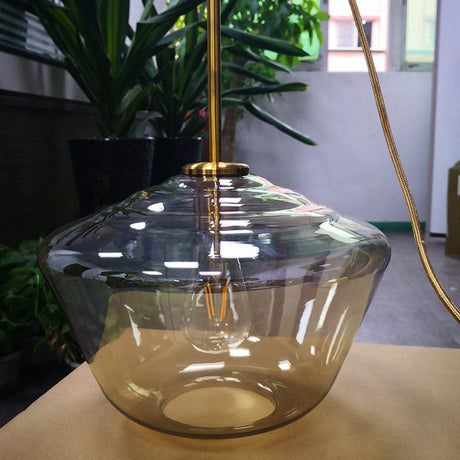 Diamond-Shaped 3-Bulb Gold Pendant Ceiling Light With Blown Glass
