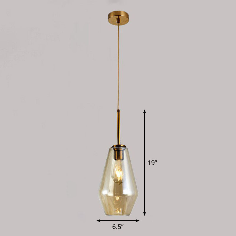 Diamond-Shaped 3-Bulb Gold Pendant Ceiling Light With Blown Glass