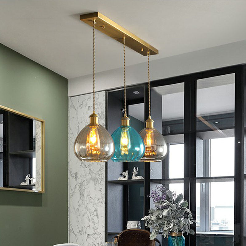 Teardrop Glass Cluster Pendant - Post-Modern Brass Finish 3-Light Hanging Lamp
