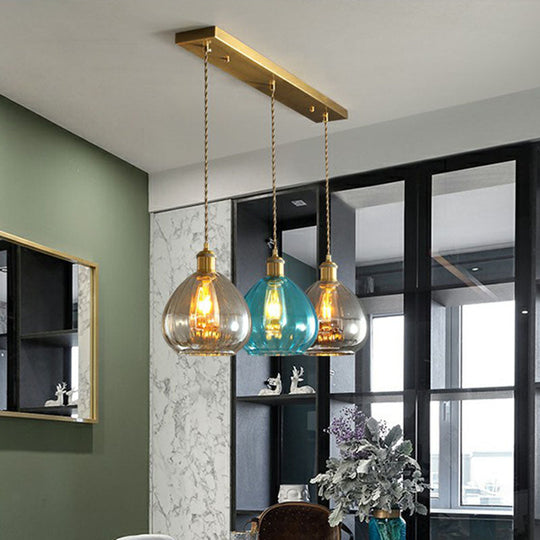 Teardrop Glass Cluster Pendant - Post-Modern Brass Finish 3-Light Hanging Lamp