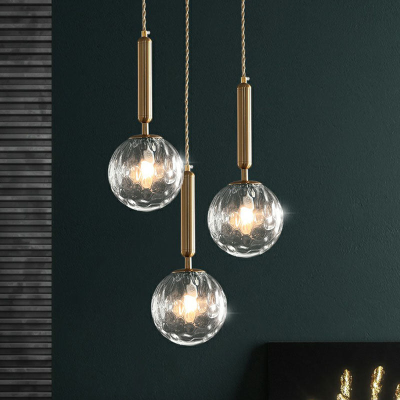 Honeycomb Glass Cluster Ball Pendant Light With 3-Head Gold Finish