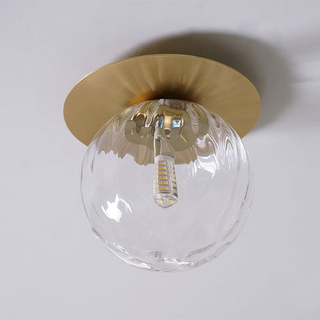 Simplicity Gold Finish Semi Flush Mount Water Glass Ball Ceiling Light For Balcony