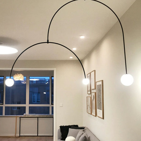 Modern Black Arched Pendant Lamp - Simplicity 3-Light Chandelier With Ball White Glass Shade