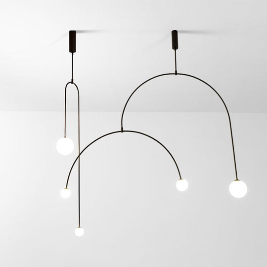 Modern Black Arched Pendant Lamp - Simplicity 3-Light Chandelier With Ball White Glass Shade