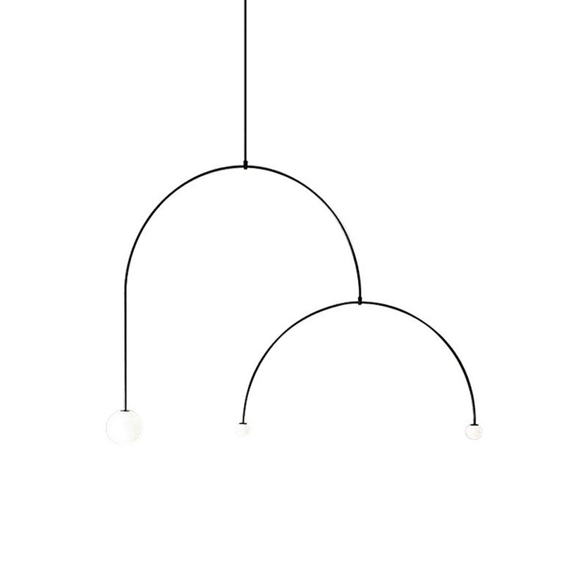 Modern Black Arched Pendant Lamp - Simplicity 3-Light Chandelier With Ball White Glass Shade