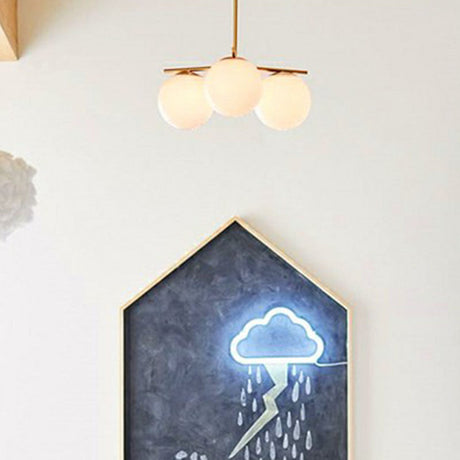 Minimalist Gold Ball Chandelier With Cream Glass Shades - 3-Head Suspension Light