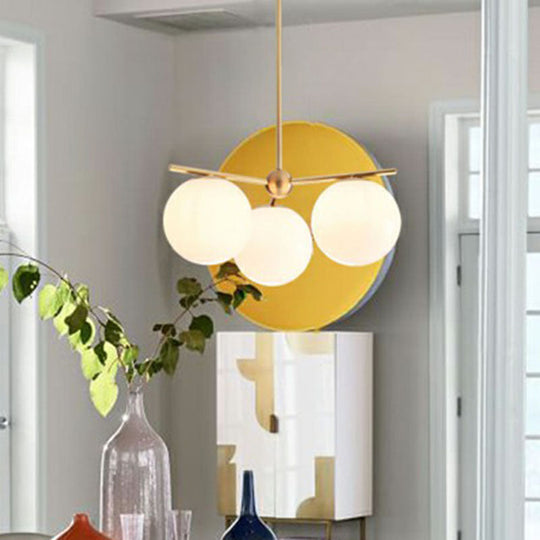Modern 3-Head Gold Ball Chandelier With Cream Glass Shade - Minimalistic Lighting Solution
