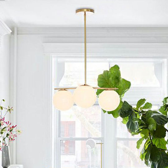 Modern 3-Head Gold Ball Chandelier With Cream Glass Shade - Minimalistic Lighting Solution