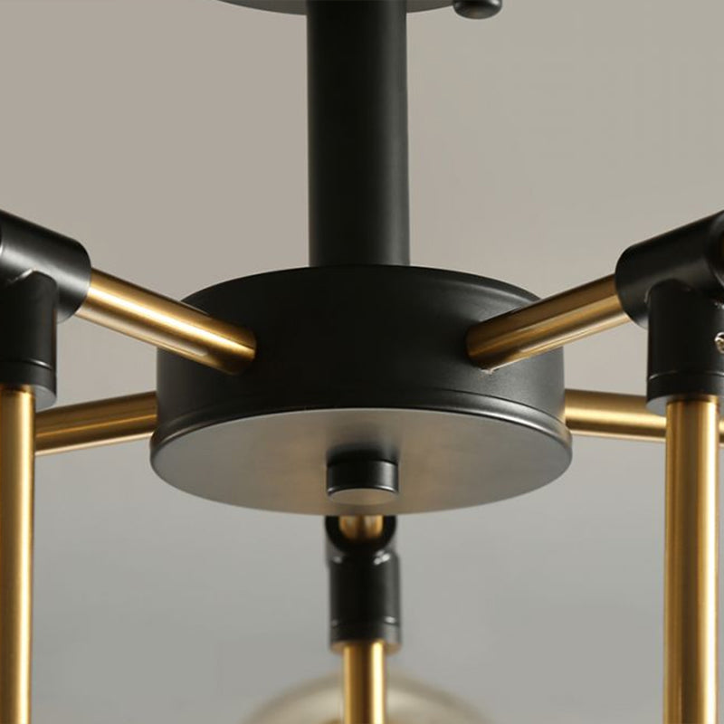 10-Light Black And Brass Chandelier With Radial Pendant Ball Glass Shade: A Postmodern Statement