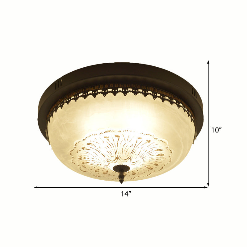 White Glass Flush Fixture With Traditional Design - 3/4 Lights Black Finish 14’/18’ Wide
