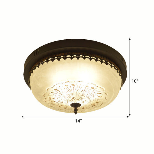 White Glass Flush Fixture With Traditional Design - 3/4 Lights Black Finish 14’/18’ Wide