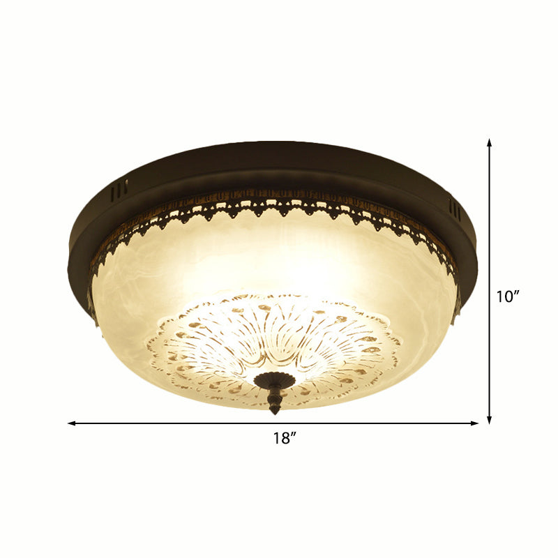 White Glass Flush Fixture With Traditional Design - 3/4 Lights Black Finish 14/18 Wide