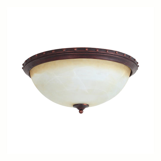 Bowl White Glass Ceiling Light With Traditional Flushmount Design - Bronze Finish 2/3 Lights Ideal