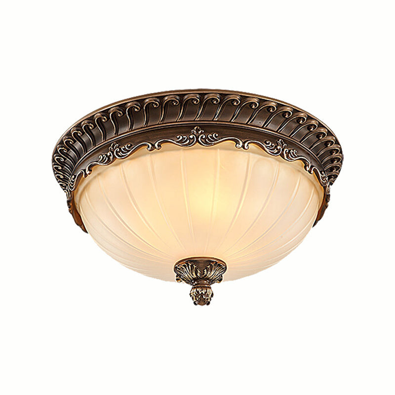 Traditional Bronze Flush Mount Ceiling Light Fixture With Frosted Glass Shade - 3 Lights