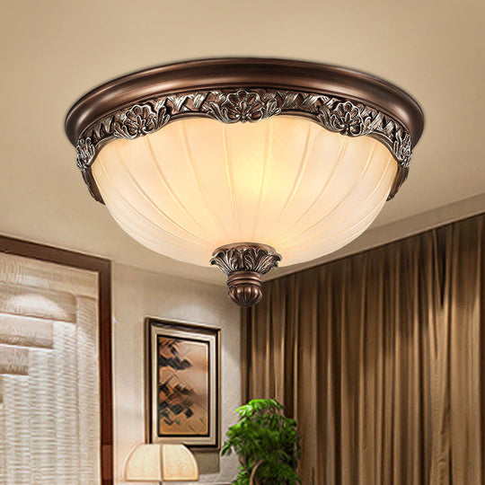 Classic Black Flush Ceiling Light With Frosted Glass Shade - 3 Lights 14/18 Wide