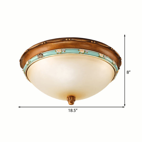 Traditional Brown Bowl Shaped Bedroom Ceiling Light Fixture - 3 Lights Frosted Glass 12.5/16/18.5