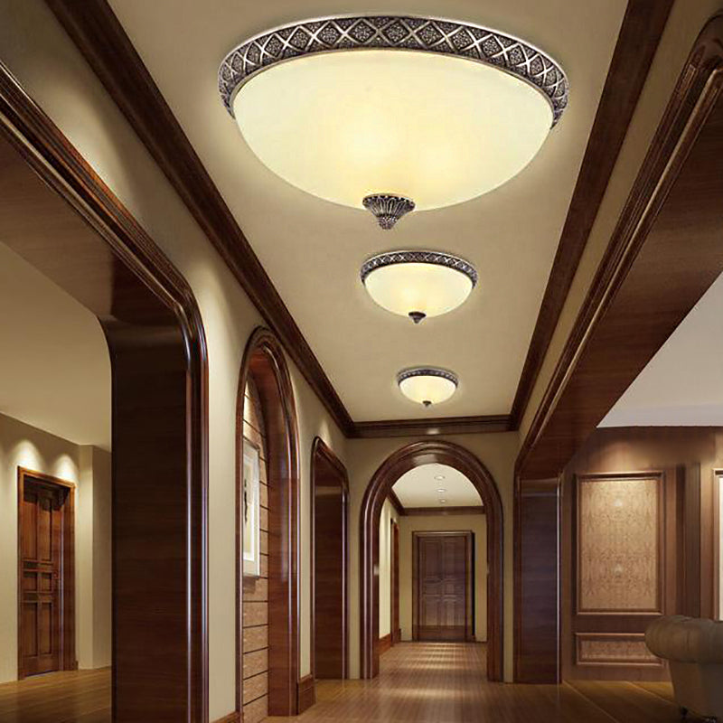 Frosted Glass Flush Mount Lamp With 5 Classic Lights - Brown Ceiling Lighting For Living Room