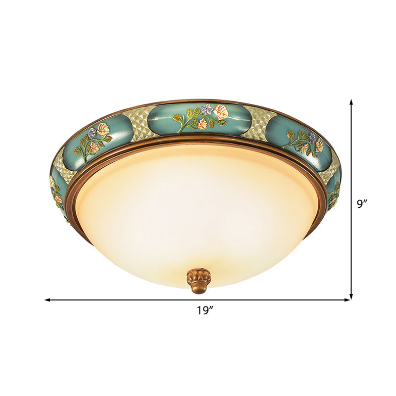 Traditional Frosted Glass Ceiling Light In Bronze - 3 Lights Flushmount Wide (15’/19’) For Corridor