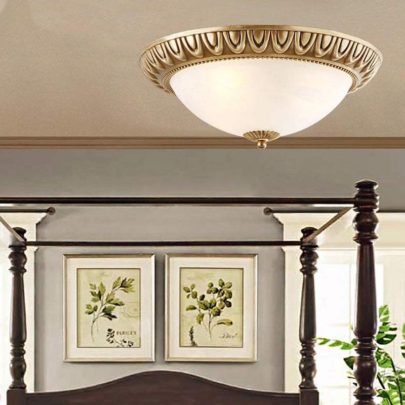 Traditional Frosted Glass Flush Mount Ceiling Light With 4 Brass Lights - Ideal For Living Room