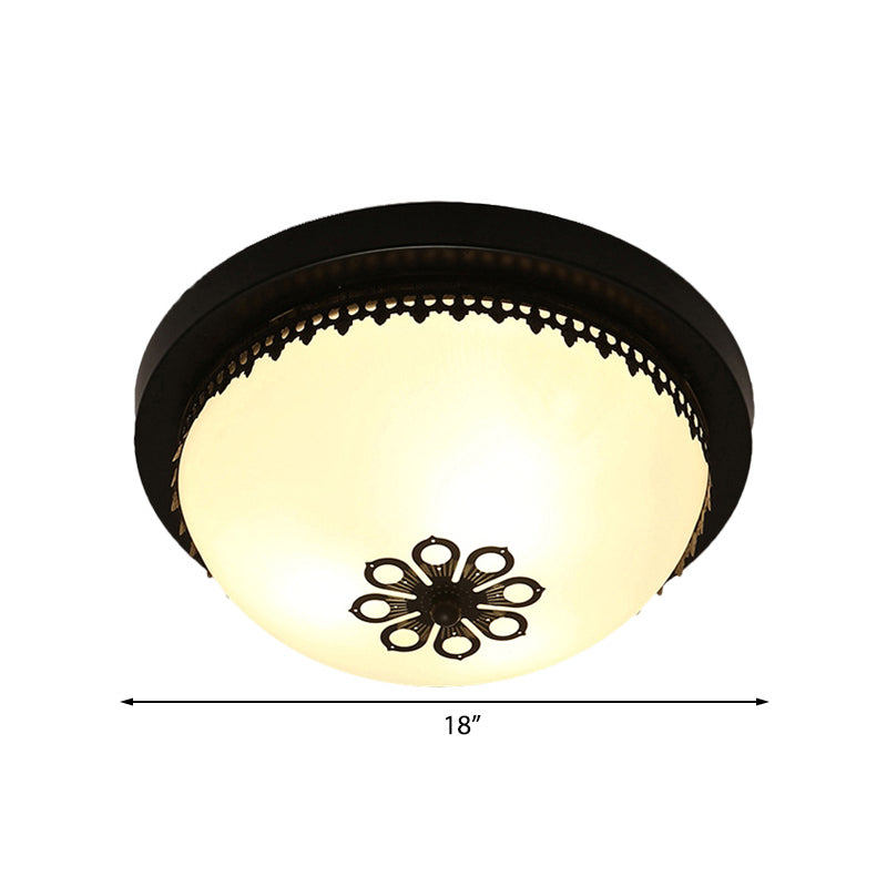 Classic Black Flush Ceiling Light Fixture 4 Lights Frosted Glass Bowl 14’/18’ Wide - Ideal For