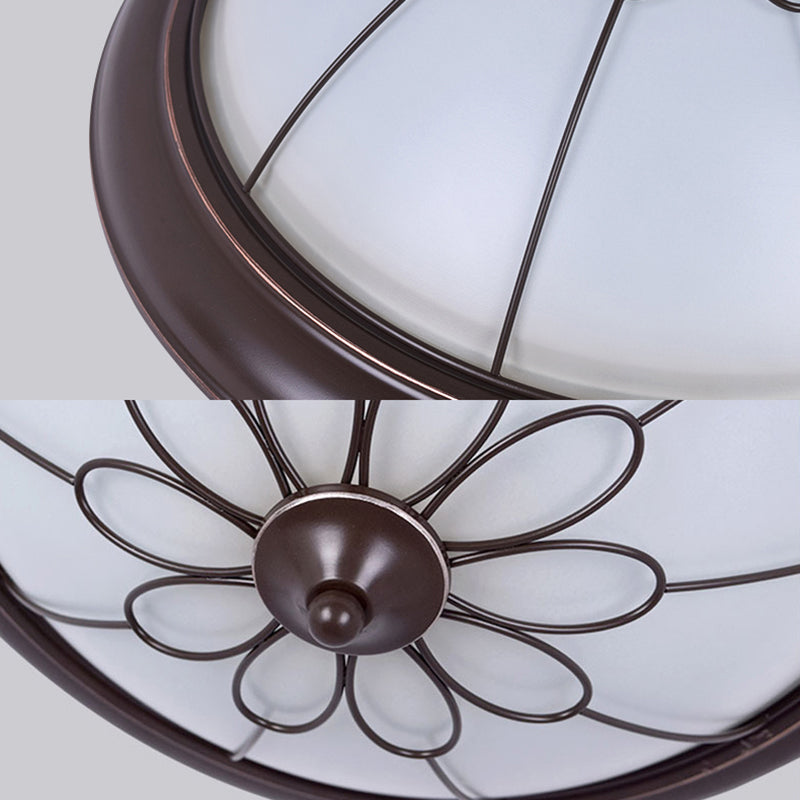 Led Corridor Ceiling Flush Light Fixture - Classic Brown Bowl Frosted Glass Shade In Warm/White