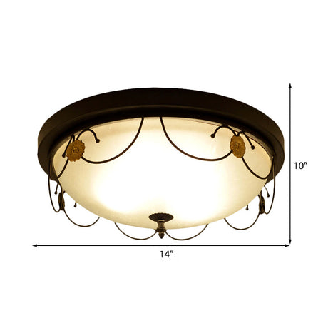 Traditional Frosted Glass Domed Bedroom Flushmount Light With 4 Lights Black Ceiling Lighting -